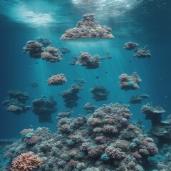 Naklejka premium coral reef and diver