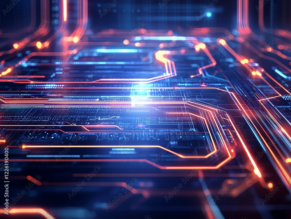 Poster futuristic circuit board background with glowing lines and patterns, representing advanced technolog