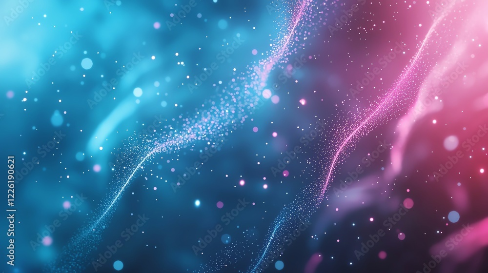 Aufkleber this vibrant abstract background features flowing waves of blue and pink light with sparkling partic