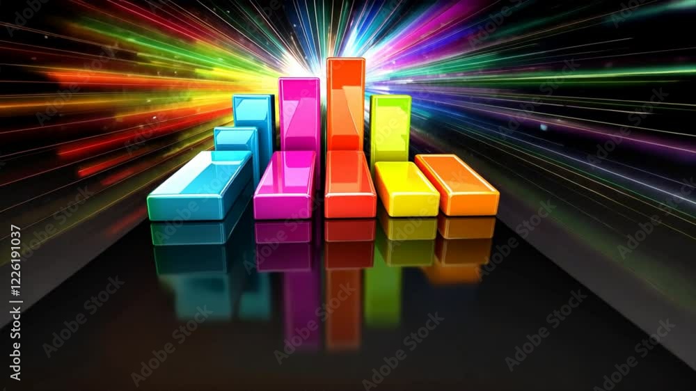 Aufkleber colorful 3d bars rise against vibrant background, creating dynamic reflections that add energy and e