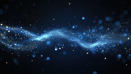 Dark blue background with glowing particles and bokeh lights, glittering dust on a dark blue background, abstract motion design for a presentation