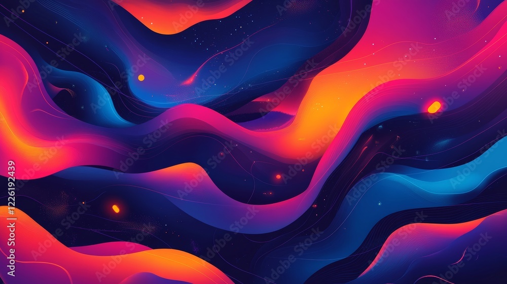 Poster this image presents a dynamic abstract design with vibrant swirls of colors flowing together, creati