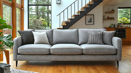 Fototapeta premium Modern Gray Sofa in Contemporary Living Room Interior