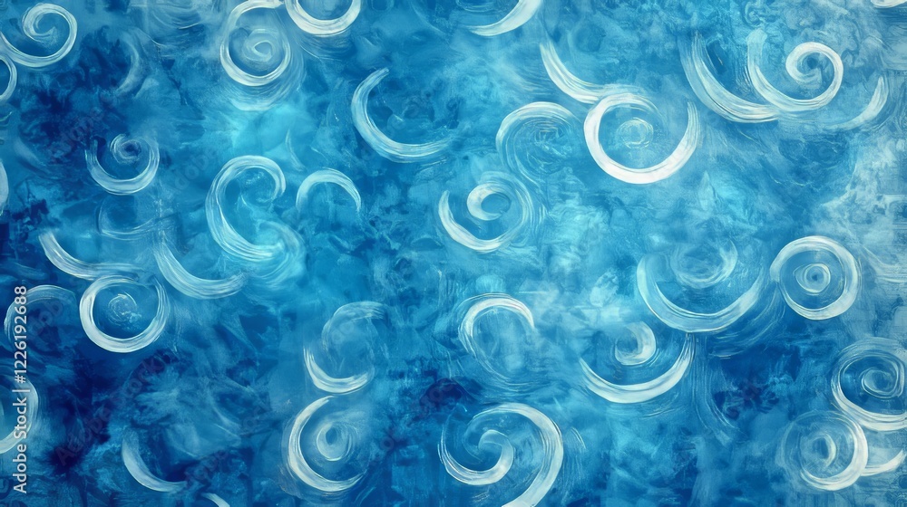 Poster a calming abstract image with blue swirling patterns that suggest fluidity and tranquility. the soft