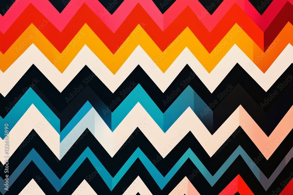 Poster the bold zigzag pattern displays a range of vibrant colors, abstract shapes, and geometrical element