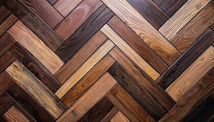 Elegant Herringbone Patterned Wood Texture Background Classic Timber Design for Decorative Parquet Wallpaper, Boasting a Captivating Light and Dark Tone Scheme.
