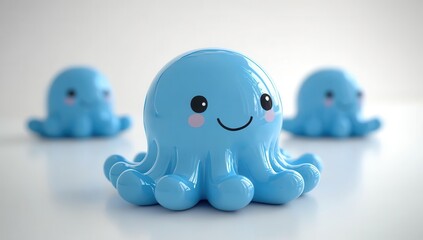 Cute Blue Octopus with a Smile on a Glossy Surface, Creating a Playful and Cheerful Atmosphere Perfect for Children's Themes and Decoration