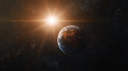 Obraz premium Earthrise, sun rays, space, stars, cosmic background, science