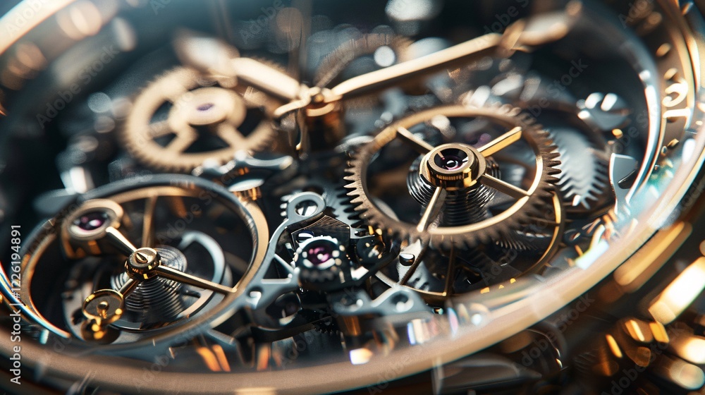 Aufkleber detailed golden gears and components at work in a high-end watch mechanism