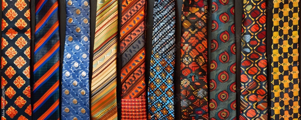 Poster Assorted colorful patterned neckties displayed on a rack