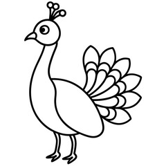 Cute Line Art Peacock Silhouette Black Vector Illustration