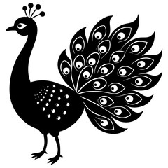 Cute Line Art Peacock Silhouette Black Vector Illustration