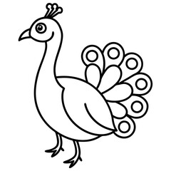 Cute Line Art Peacock Silhouette Black Vector Illustration