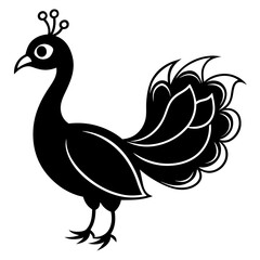 Cute Line Art Peacock Silhouette Black Vector Illustration