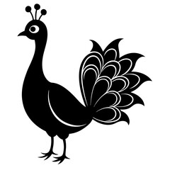 Cute Line Art Peacock Silhouette Black Vector Illustration