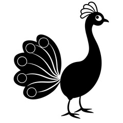 Cute Line Art Peacock Silhouette Black Vector Illustration