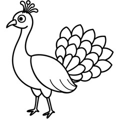 Cute Line Art Peacock Silhouette Black Vector Illustration