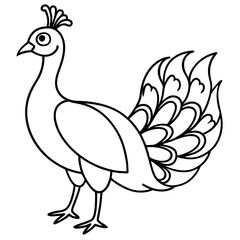 Cute Line Art Peacock Silhouette Black Vector Illustration