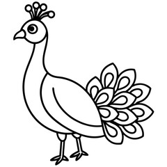 Cute Line Art Peacock Silhouette Black Vector Illustration