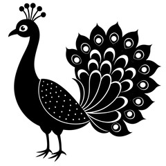 Cute Line Art Peacock Silhouette Black Vector Illustration