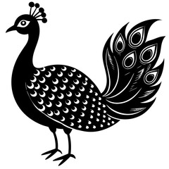 Cute Line Art Peacock Silhouette Black Vector Illustration
