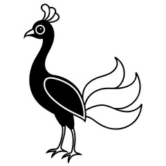 Cute Line Art Peacock Silhouette Black Vector Illustration
