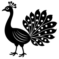 Cute Line Art Peacock Silhouette Black Vector Illustration