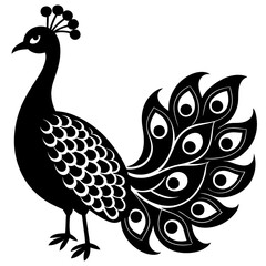 Cute Line Art Peacock Silhouette Black Vector Illustration