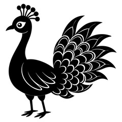 Cute Line Art Peacock Silhouette Black Vector Illustration
