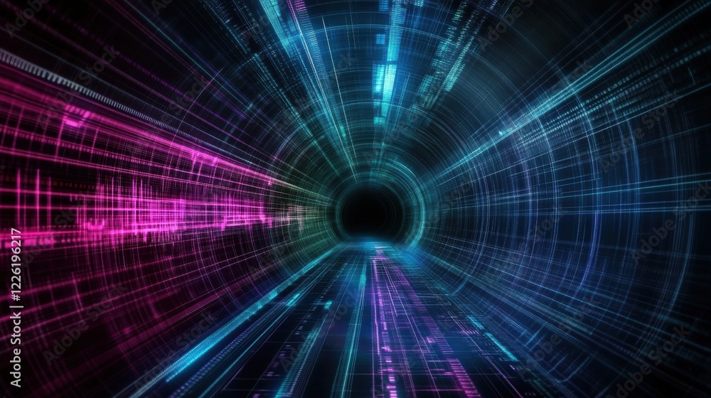 Poster futuristic digital light visualization abstract background & dynamic perspective in graphic design