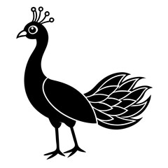 Cute Line Art Peacock Silhouette Black Vector Illustration