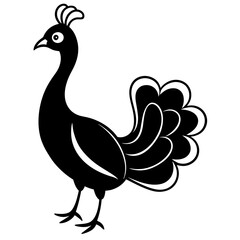 Cute Line Art Peacock Silhouette Black Vector Illustration