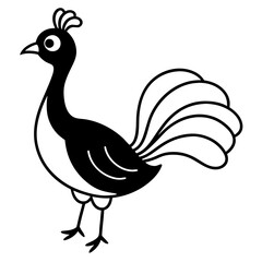 Cute Line Art Peacock Silhouette Black Vector Illustration