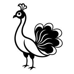 Cute Line Art Peacock Silhouette Black Vector Illustration