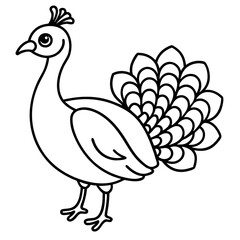 Cute Line Art Peacock Silhouette Black Vector Illustration