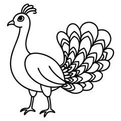 Cute Line Art Peacock Silhouette Black Vector Illustration