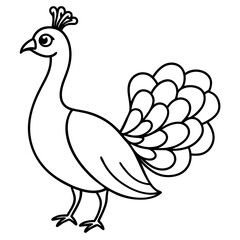 Cute Line Art Peacock Silhouette Black Vector Illustration