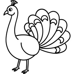 Cute Line Art Peacock Silhouette Black Vector Illustration