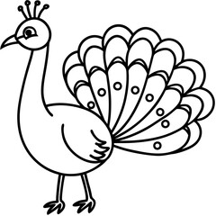 Cute Line Art Peacock Silhouette Black Vector Illustration