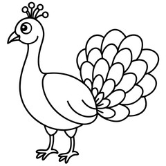 Cute Line Art Peacock Silhouette Black Vector Illustration