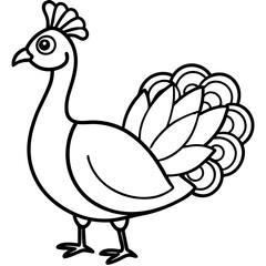 Cute Line Art Peacock Silhouette Black Vector Illustration