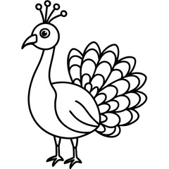 Cute Line Art Peacock Silhouette Black Vector Illustration