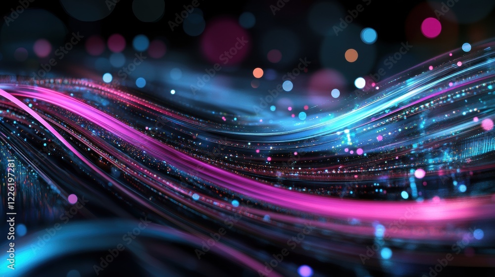 Poster dynamic light waves create mesmerizing visuals abstract art digital environment futuristic viewpoint