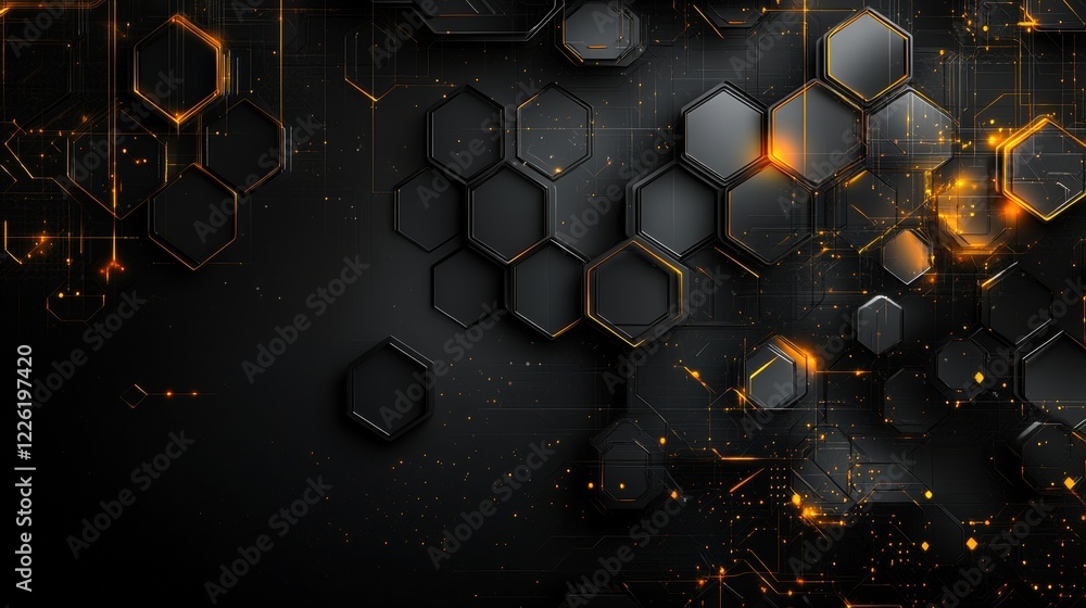 Poster dynamic geometric patterns with golden accents on black background abstract art design digital envir