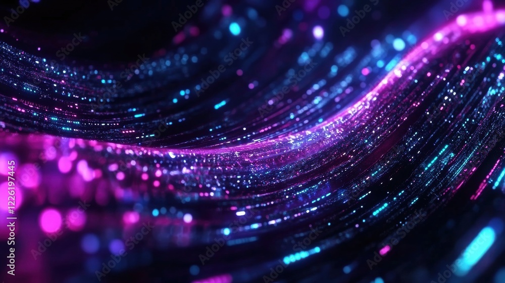 Poster dynamic light waves abstract space digital art futuristic environment close-up view energy and motio