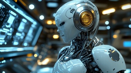 Fototapeta premium Close up of futuristic robots