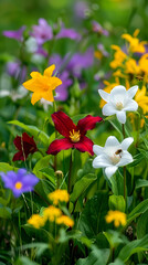 Fototapeta premium Vibrant Display of Native Ohio Wildflowers in their Natural Habitat