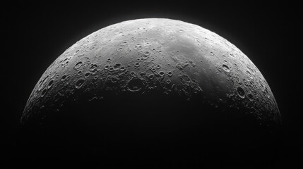 moon surface is detailed with craters and shadows, showcasing its rugged terrain against dark background. image captures beauty of celestial bodies