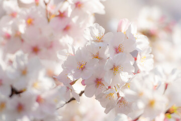 満開の桜　朝　クローズアップ