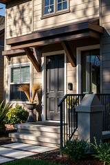 Modern House Exterior: Contemporary Home Design with Stylish Front Porch and Landscaping